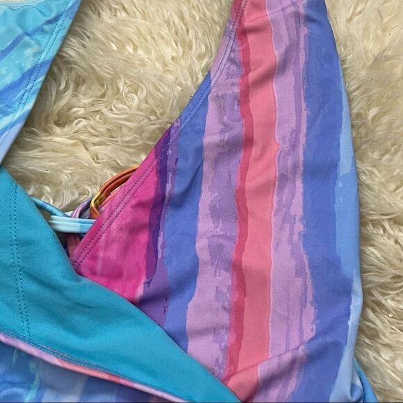 Rachel Roy Multi Stripe Watercolor One Piece Swimsuit L - Picture 5 of 6